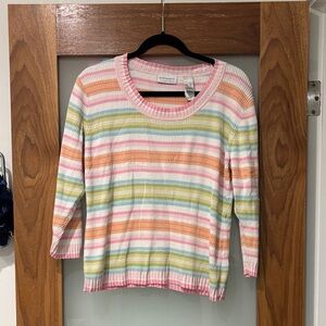 Liz Claiborne Villager Pastel Multicolor Striped Ribbed Knit Sweater